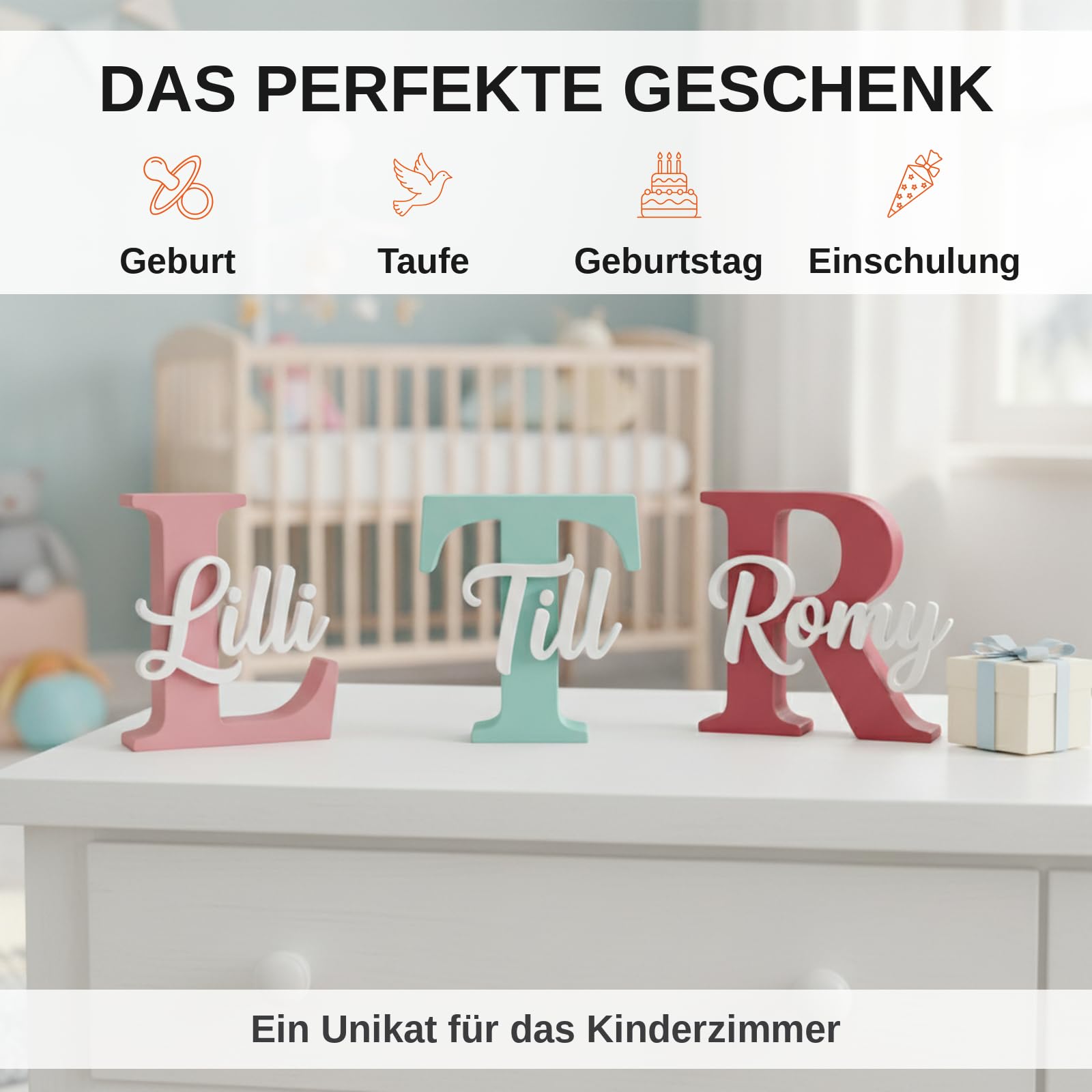Personalisierter Deko-Buchstabe mit Namen aus 3D-Druck