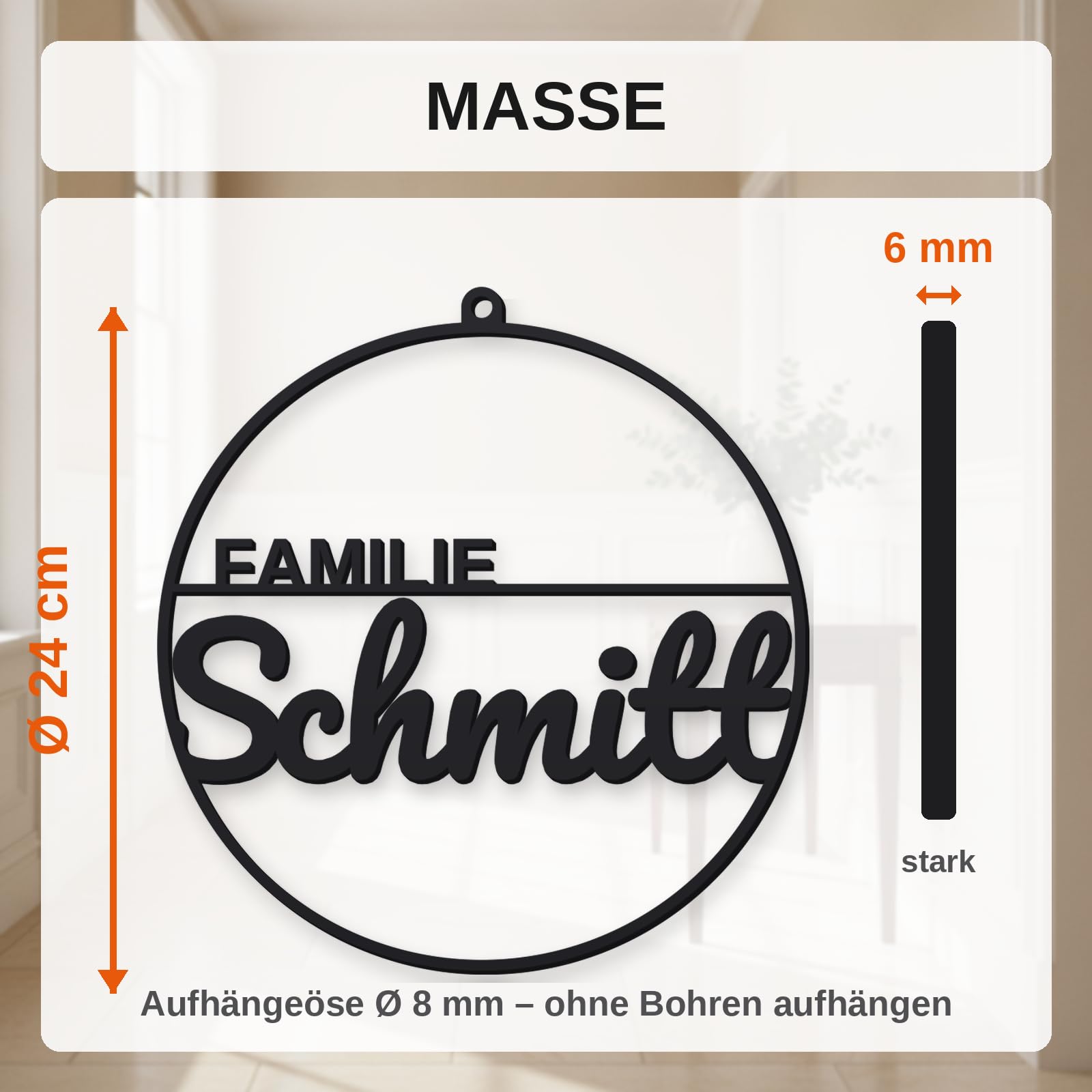 Rundes personalisiertes Türschild Familie aus 3D-Druck