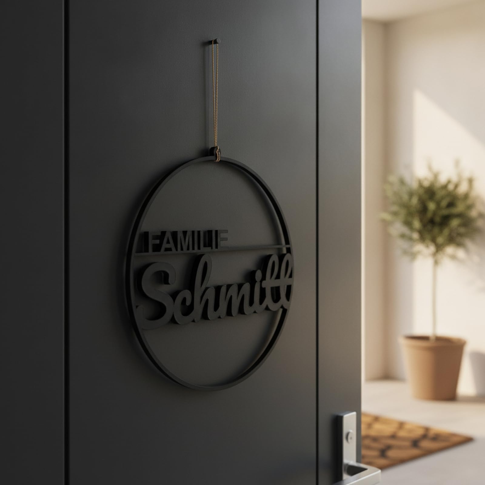 Rundes personalisiertes Türschild Familie aus 3D-Druck