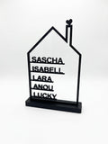 Personalisierte Haussilhouette mit Familiennamen aus 3D-Druck