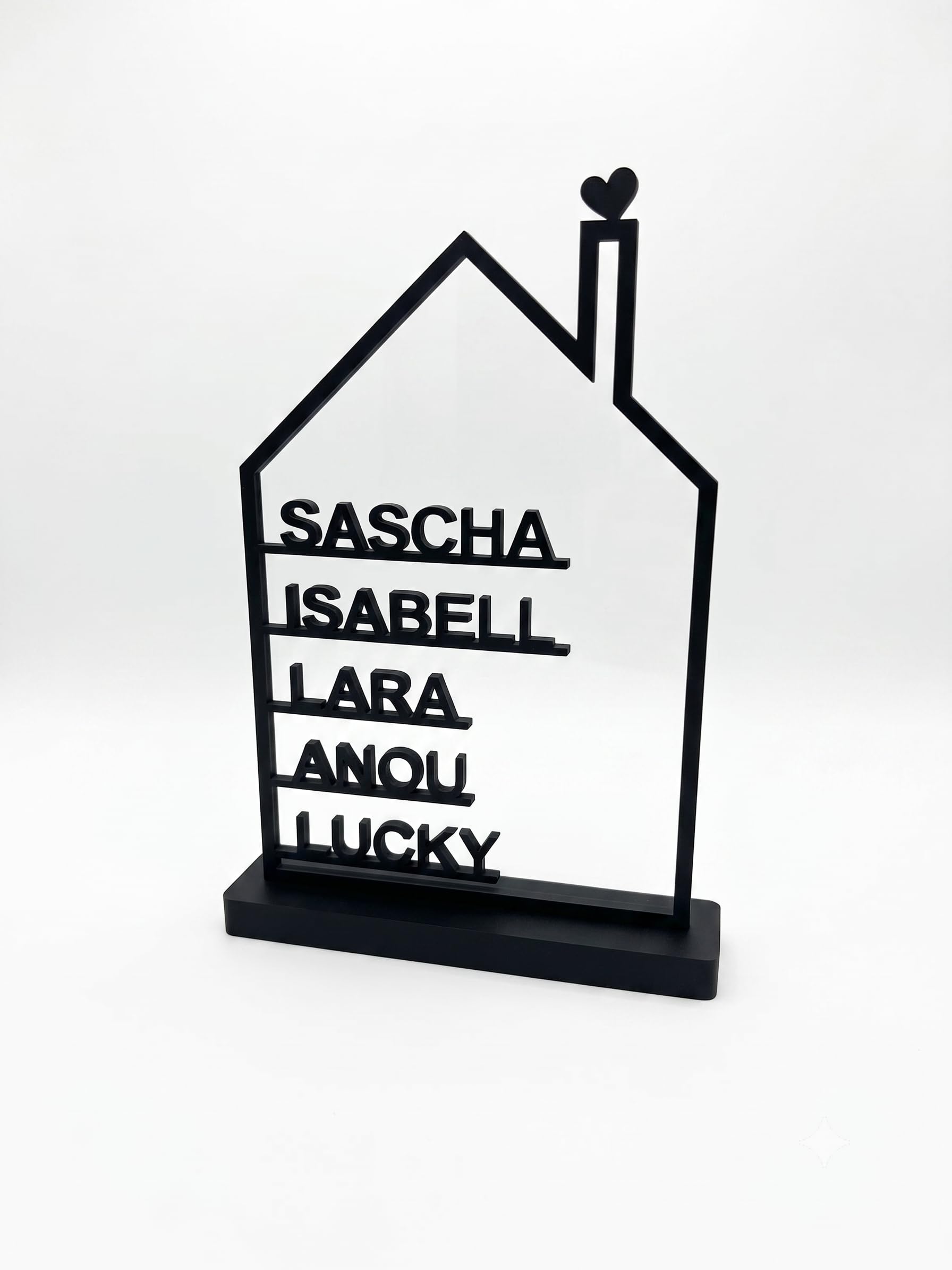 Personalisierte Haussilhouette mit Familiennamen aus 3D-Druck