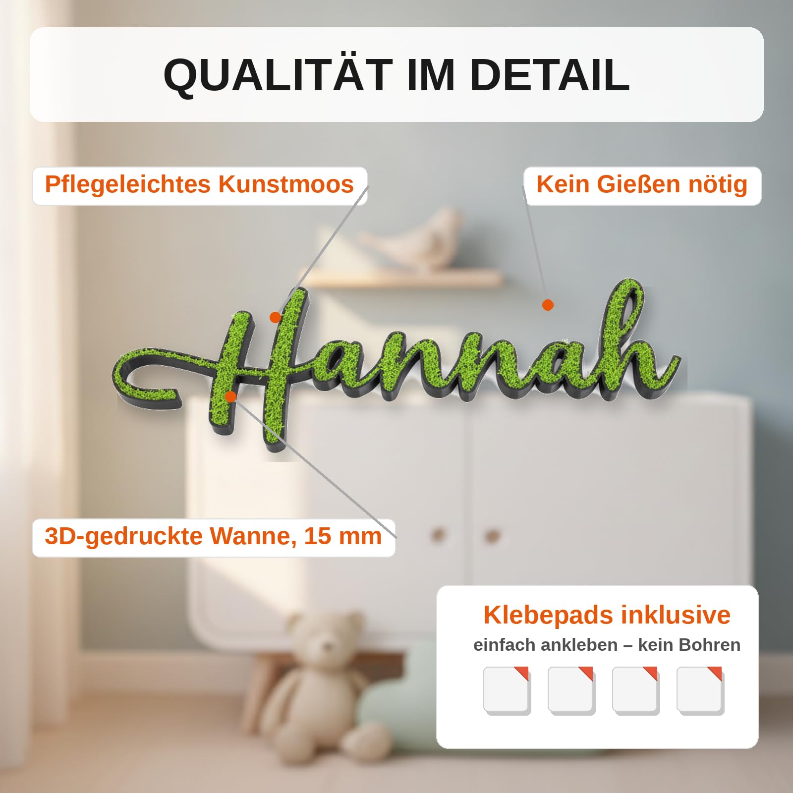 Personalisierter Moos-Schriftzug als Türschild fürs Kinderzimmer
