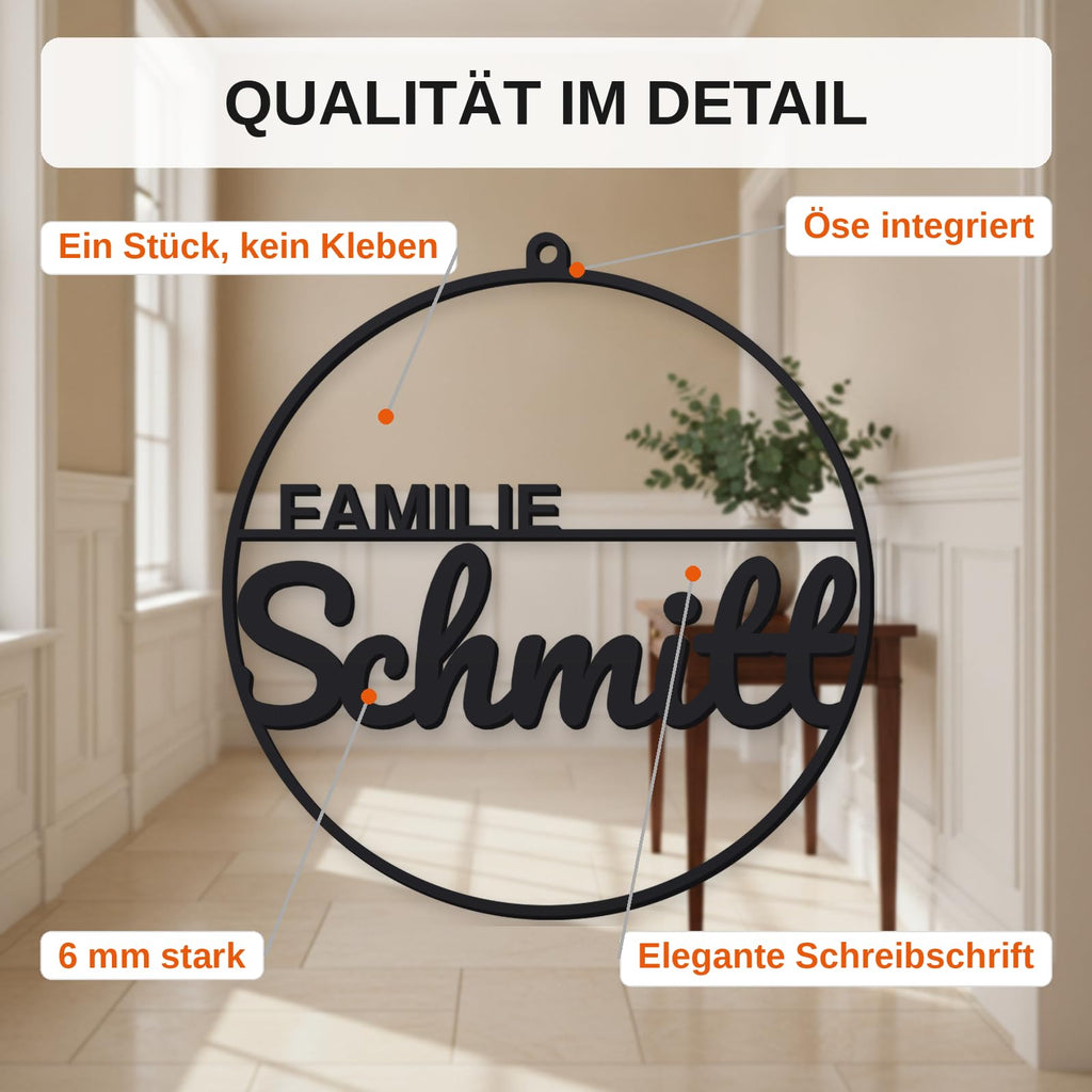 Rundes personalisiertes Türschild Familie aus 3D-Druck
