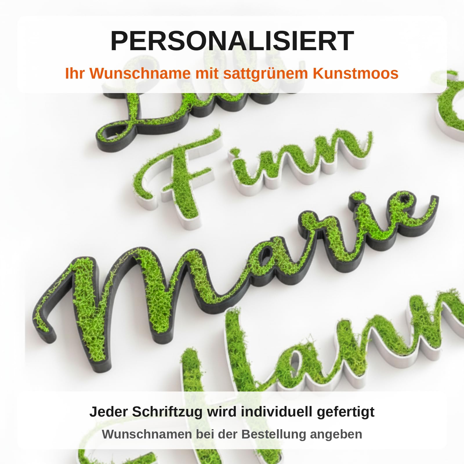 Personalisierter Moos-Schriftzug als Türschild fürs Kinderzimmer