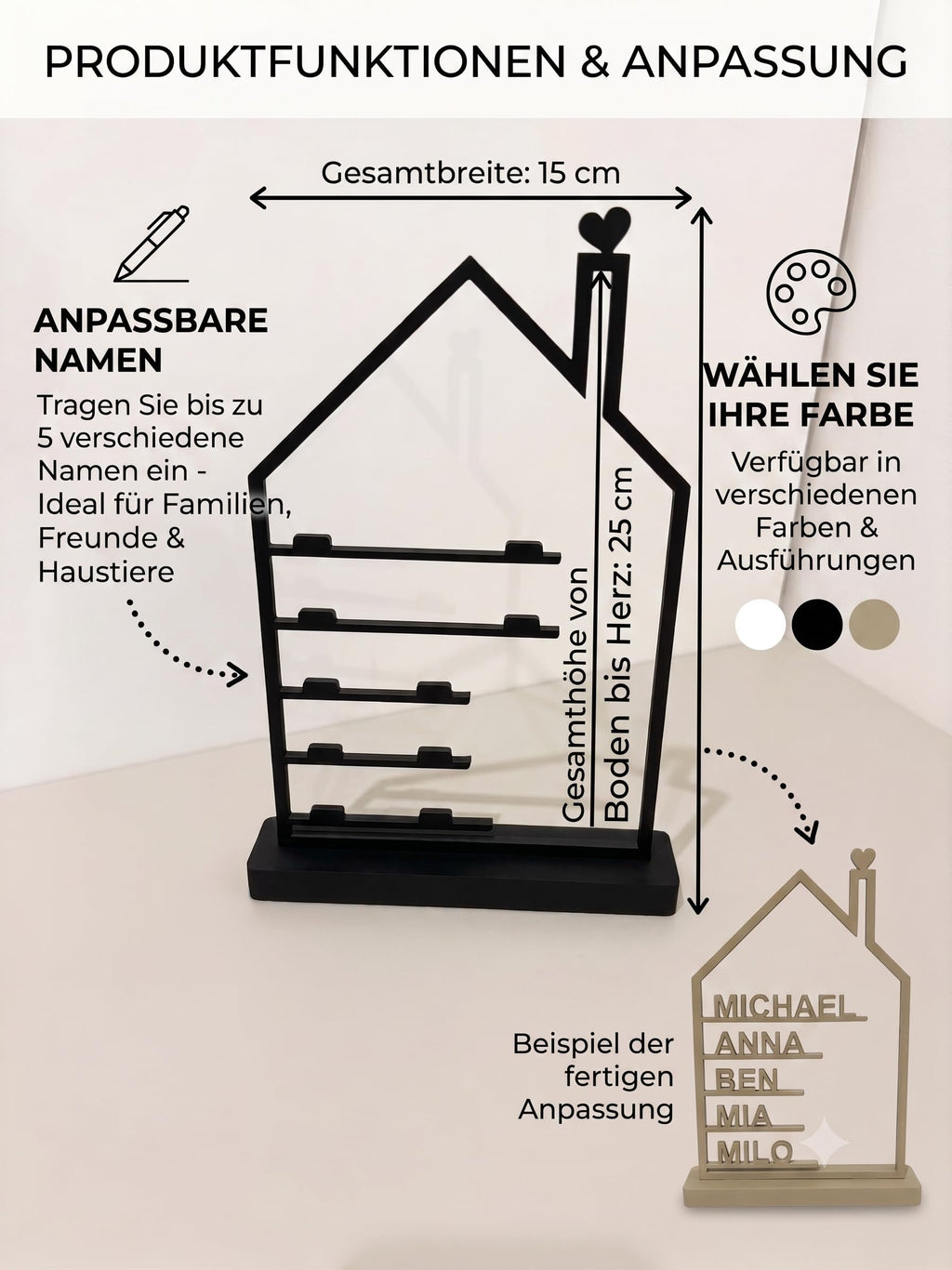 Personalisierte Haussilhouette mit Familiennamen aus 3D-Druck