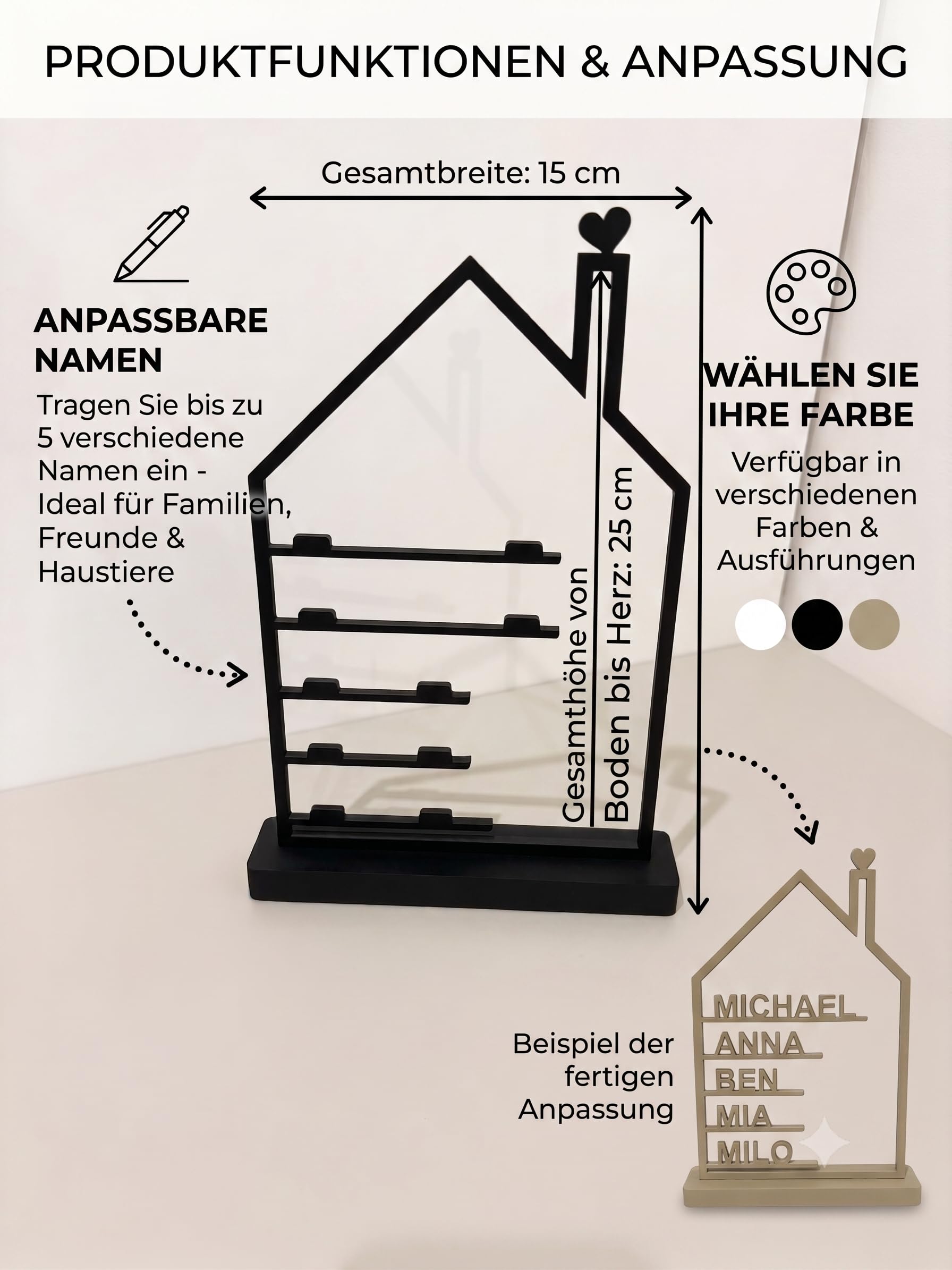 Personalisierte Haussilhouette mit Familiennamen aus 3D-Druck