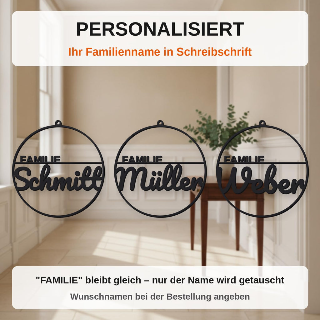 Rundes personalisiertes Türschild Familie aus 3D-Druck