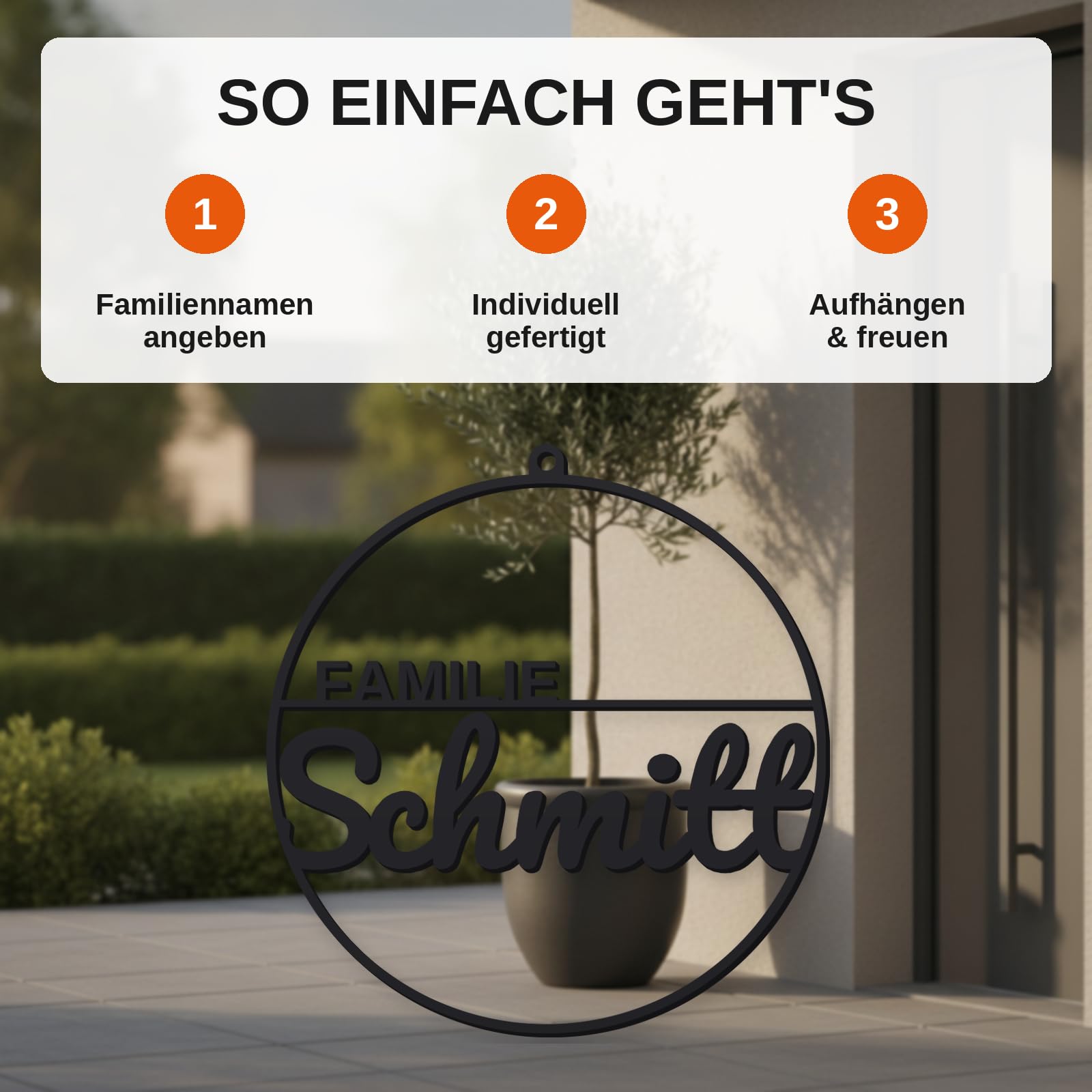 Rundes personalisiertes Türschild Familie aus 3D-Druck