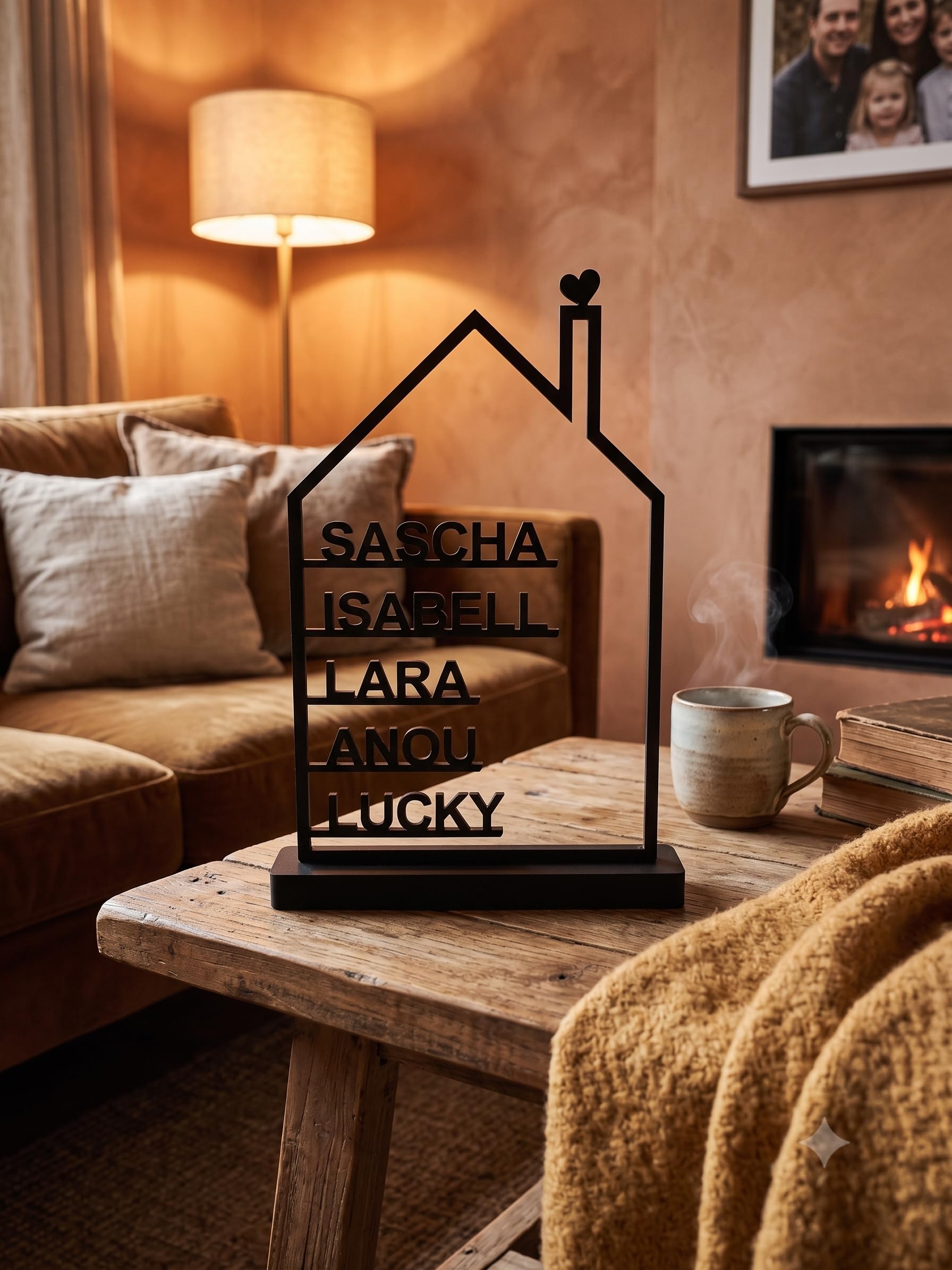 Personalisierte Haussilhouette mit Familiennamen aus 3D-Druck